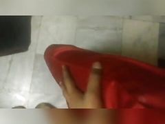 Indian sissy walking in satin petticoat