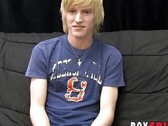 Cute twink cums hard after interview
