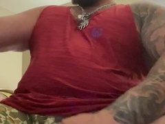 Bored Buff Bearded Guy in Motel, solo Masturbate off @TattedBigBear