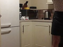 Crossdresser leather skirt