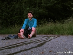 Caught urinating and tugging outdoors - bummer public exhibitionist