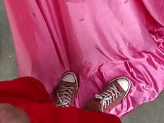 Friends Pink Nylon Nightgown Cumshot over a Dirty Toilet