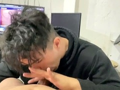 My straight buddy lets me give him a blowjob on camera