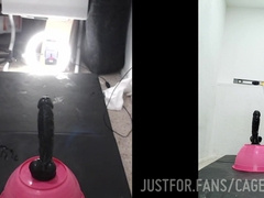 Victim ordered to slap nads around to attempt and jizm while encaged