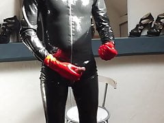 latex catsuit cum