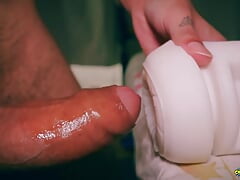 Closeup Asmr Beautiful Big Uncut Cock Fucking Fleshlight and Shooting a Big Cum Load