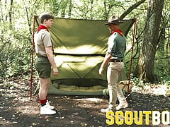 ScoutBoys Horny hung DILF Ace Banner barebacks cute scout in forest