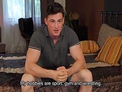 Straight amateur rubs his body and dick