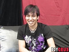 Gorgeous twink Aiden Page wanking big cock after interview