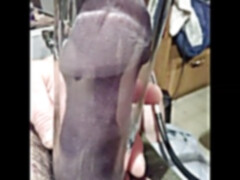 Pumped nylon prick mushroom head. stocking cock.