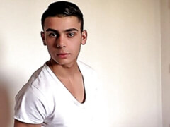 Arresting brunette guy looks hot with cum on his face