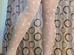 White pantyhose whith stars for teen masturbation