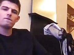 Cute guy jerks his big cock off