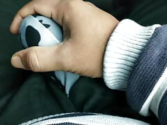 Horny teacher with huge bulge  flashing and masturbating in bus