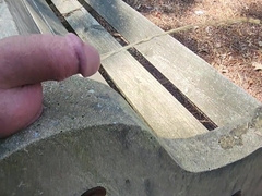 public pee with good-sized mushroom tipped giant trouser snake