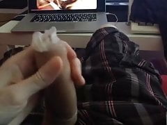 Me cumming into a condom while watching porn