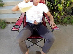 Rewetting pants and pouring 1/2 gallon of piss on my cock