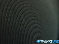 Solo twink pleases his cock in panties by jerking it off