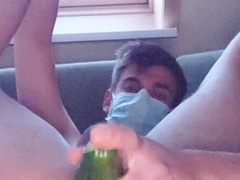 Fellow pounds his bootie with cucumber