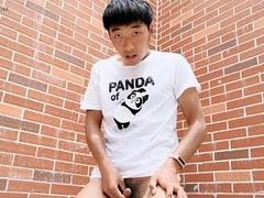 Naughty China Boy Masturbates and Cums on the University Library Roof