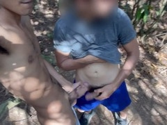 Spied by a curious straight dude while jerking off outdoors led to a wild threesome