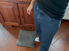 Kinky stud on denim drains and finishes off stiff on his stomach