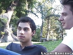 Hot bareback bedroom fuck with two cute Latino twinks