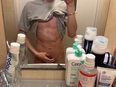 Polish dorm twink jerks off and fingers himself in the shower while his roommate plays Nintendo outside