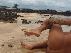 Ladysilva bare on beach