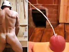 Dirty builder fucks sex toy after work. Male Moaning. Muscle ass. Pov