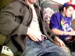 Drac and Nolan masturbate off each other while taking a smoke