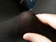 Crossdresser rubbing in opaque tights