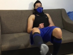 Post-workout jerk-off: Slowmo cum in tights and football socks