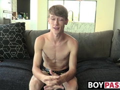 Solo dildo action for young man after giving an interview