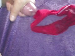 Massive Cumshot on red Thong