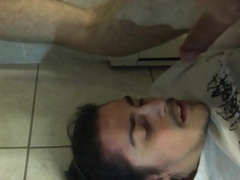 Self-sucking hunk masturbates and tastes his own cum
