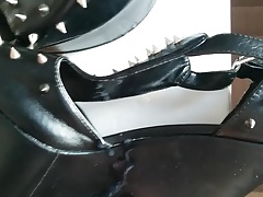 black spiky high wedges cumshot