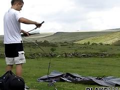 Dudes jerk each other off while camping