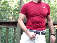 Stroking off in the forest at the public park