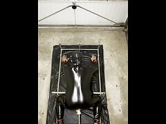 Pegging on attached latex submissive