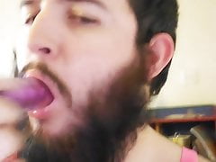 bi fag sucks dildo
