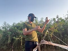 While waiting for the wind to fly a kite