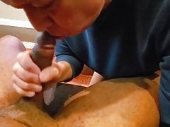 Grey haired daddy on his knees sucking cock
