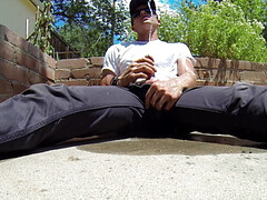 Spraying piss all over myself in the garden