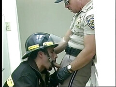 Gay fireman sucks a cock of a police officer