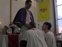 Two altar boys are willing to satisfy the pervy priest