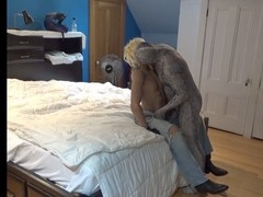 Lycra toy enjoys playing with sex doll in jeans and stockings