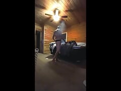 Hanging Laundry Wearing Black Thong