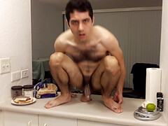 Making a sandwich - riding dildo on the kitchen counter