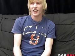Cute twink cums hard after interview